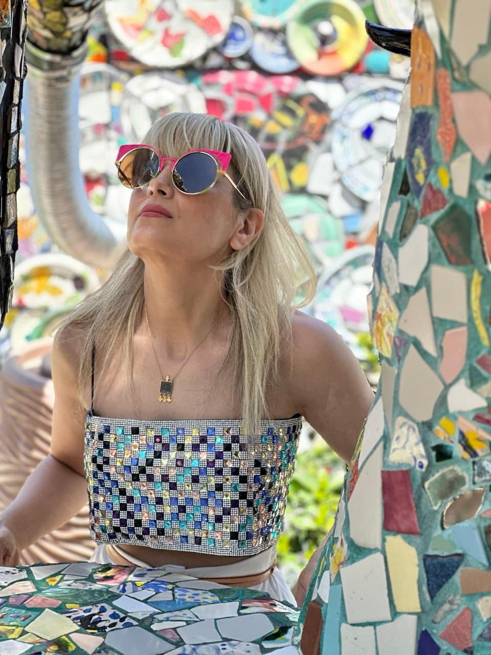 Editorial portrait, mosaic wall